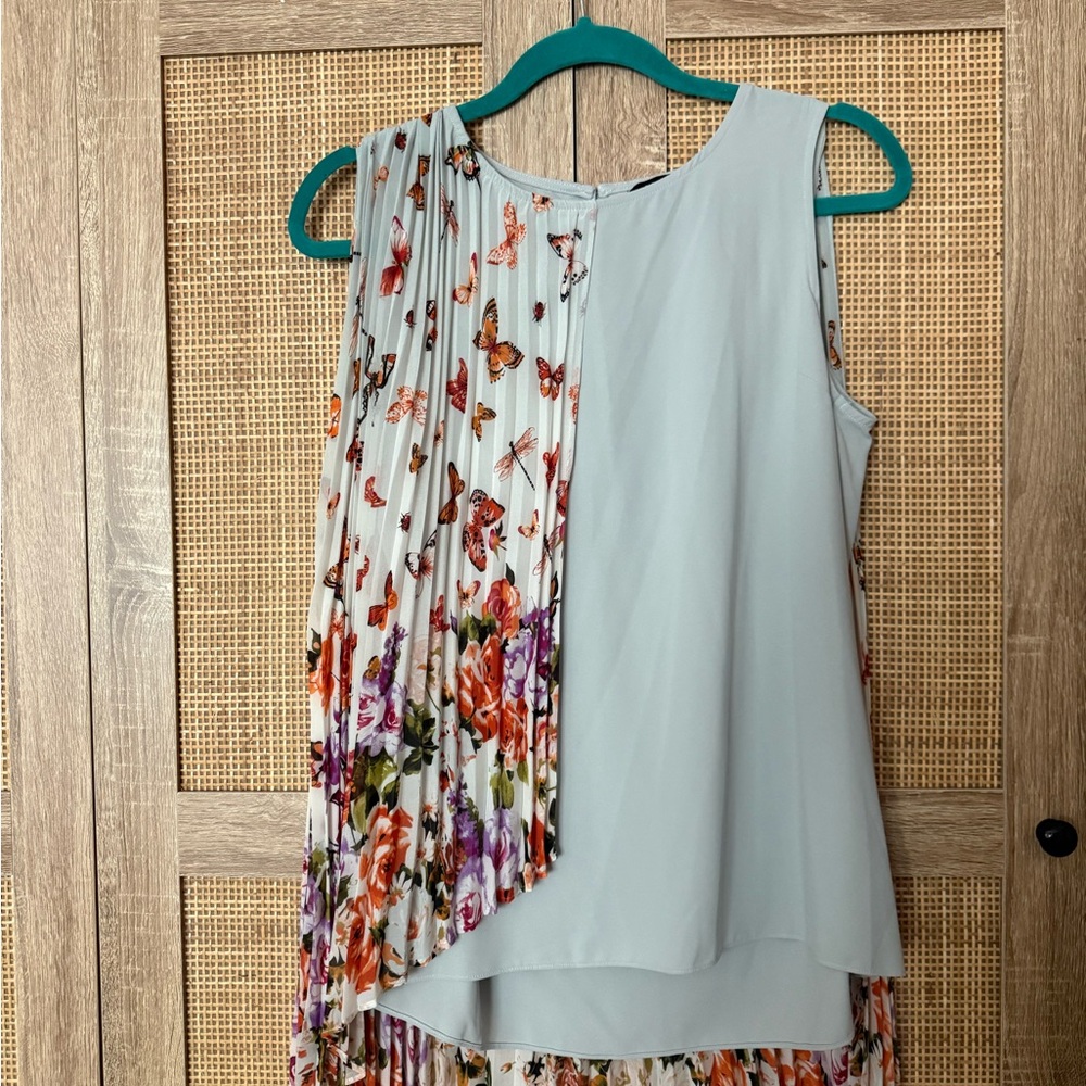 Floral Asymmetrical woman top butterfly accents